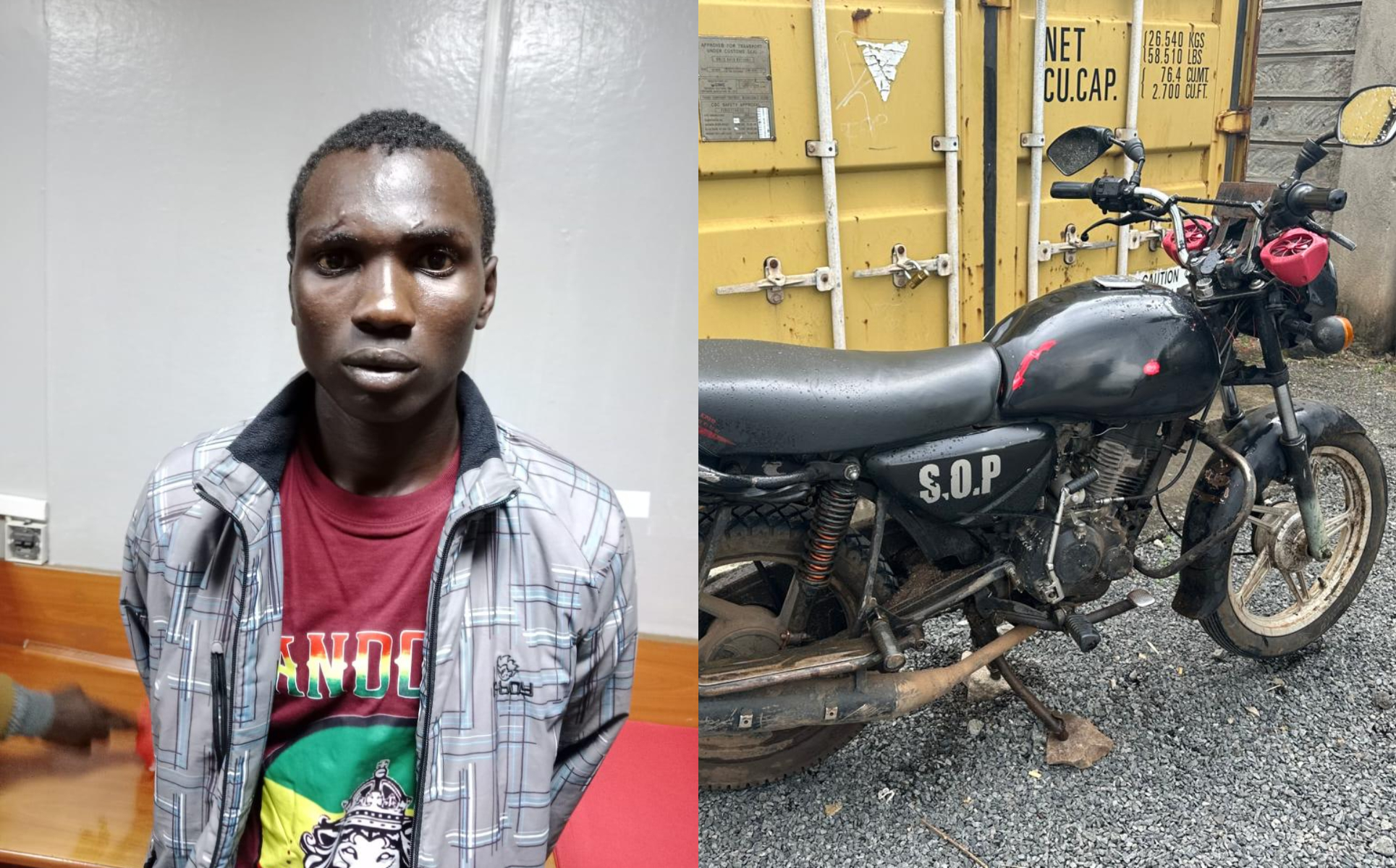Photocollage of Amos Barasa Kasili and a motorbike linked to Charles Were's murder.